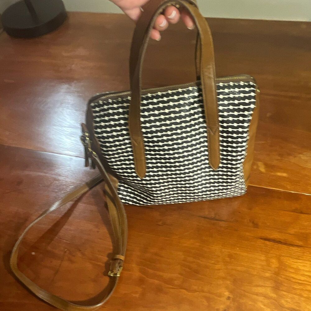 Fossil Womens Geometric Satchel Top Handle Bag, Zip, Adj Strap, Gold HW